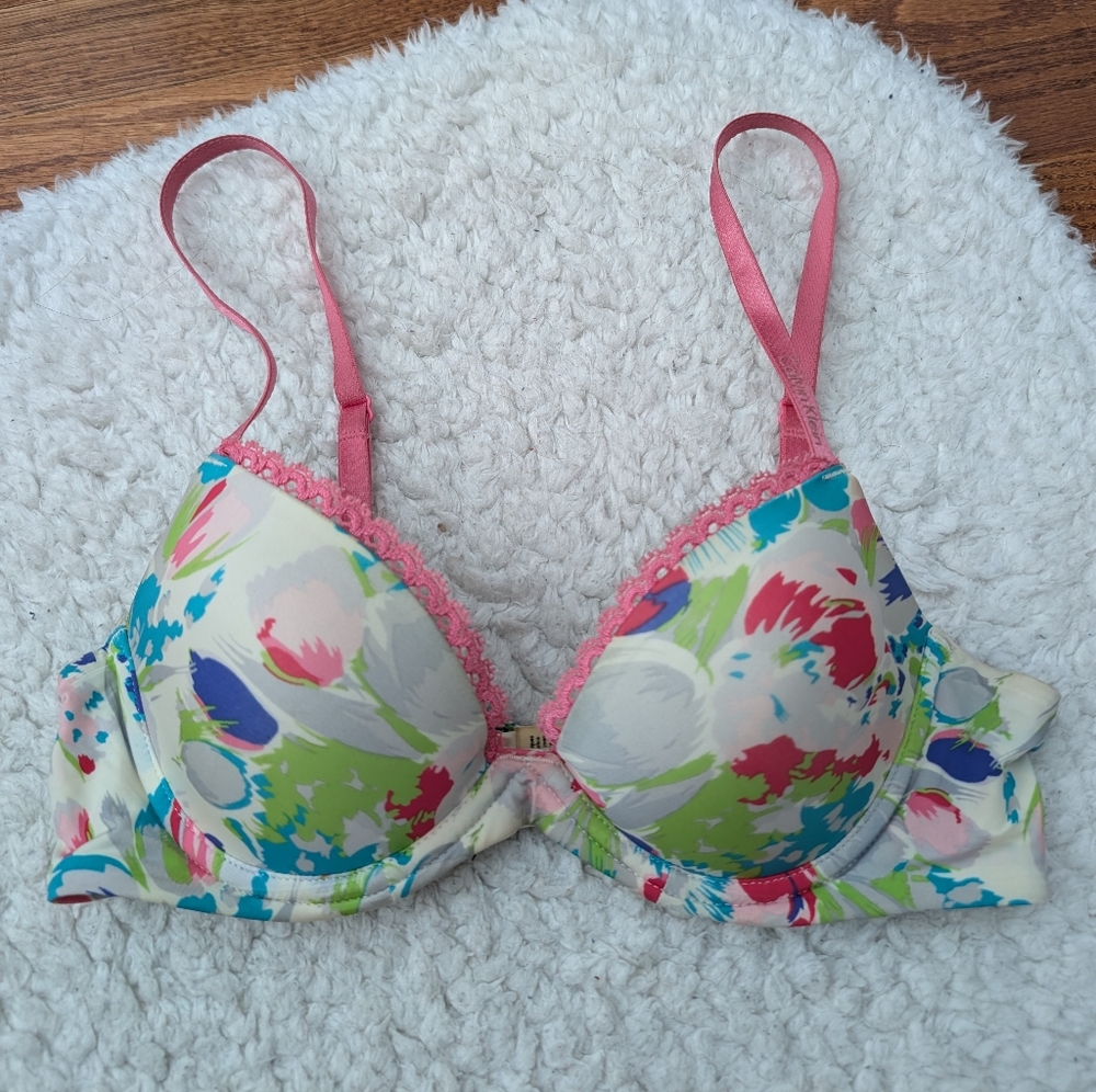 Calvin Klein Floral Print Bra + Undies Set Push-up Underwire Bra 32b Small - Picture 2 of 9